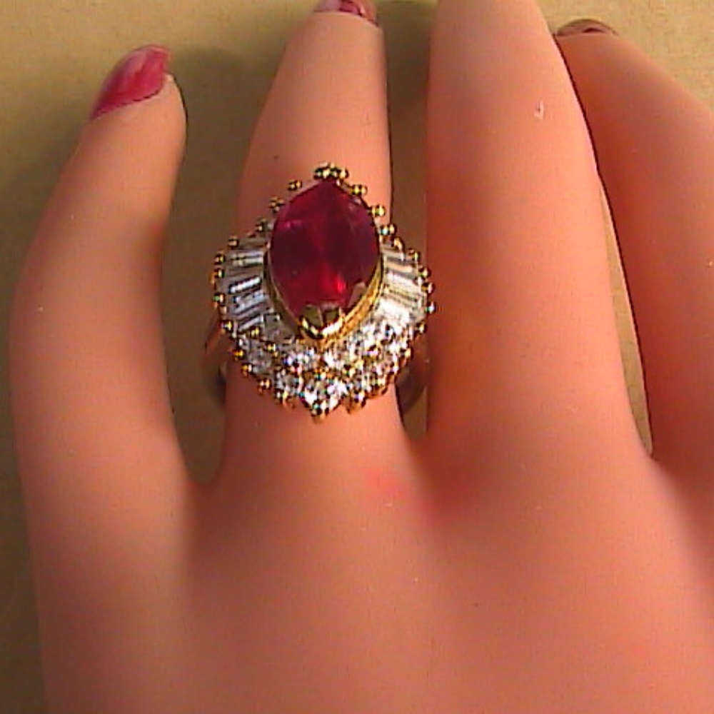 Sterling Silver Ruby Clear Stone Ring - image 3